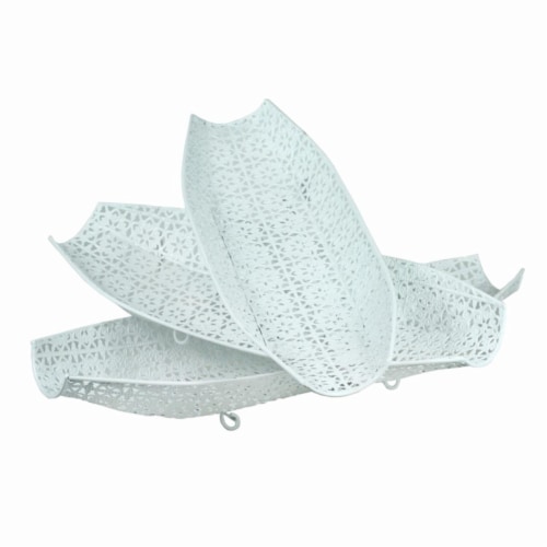 Benzara BM165032 Metal Tray with Handle - White, Set of 3 Perspective: front