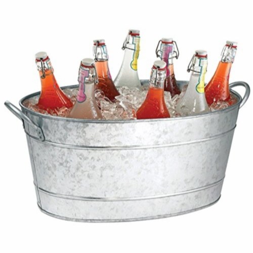 Benzara Galvanized Beverage Tub With Handles - Gray Perspective: front
