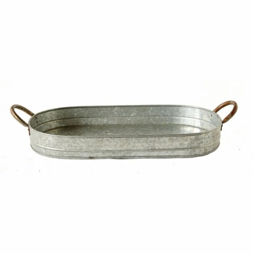 Benzara I457-AMC0011 4.5 x 11.8 x 26.8 in. Galvanized Metal Tray with Ear Handles - Gray Perspective: front