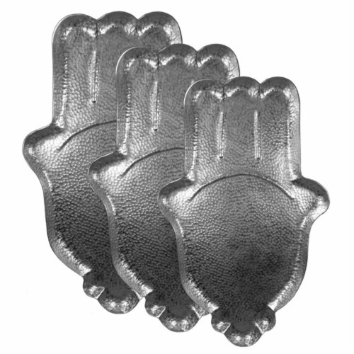 Benzara BM167334 3 Piece Aluminum Hammered Tray - Silver Perspective: front