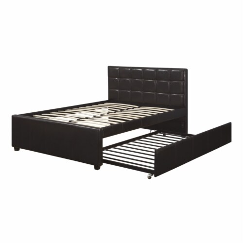 Entralling Twin Bed With Trundle  Squ Tufted Head Boards Espresso,Brown Perspective: front