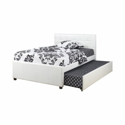 Multi Utility Twin Bed With Trundle Squ Tufted Head Boards White Perspective: front