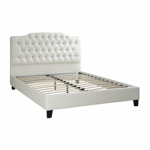 Grandiose California King Size Bed With Large Tufted Headboard White Perspective: front