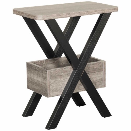Benzara Wooden Chairside Table - Distressed Gray/Black Perspective: front