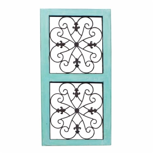 Benzara Traditional Mango Wood Framed Wall Panel - Green/Brown Perspective: front