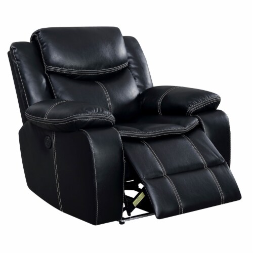 Leatherette Power Recliner With Cup Holders & Storage, Black Perspective: front