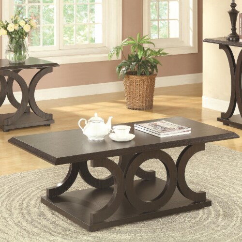 Contemporary Style C Shaped Coffee Table With Open Shelf Espresso