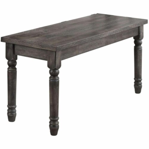 Transitional Style Wood Bench With Turned Legs, Gray Perspective: front