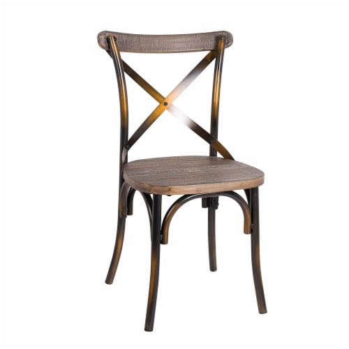 Benzara Industrial Style Wood and Metal Armless Side Chair - Brown/Copper Perspective: front