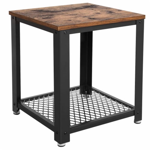Benzara Metal Frame End Table - Brown/Black Perspective: front