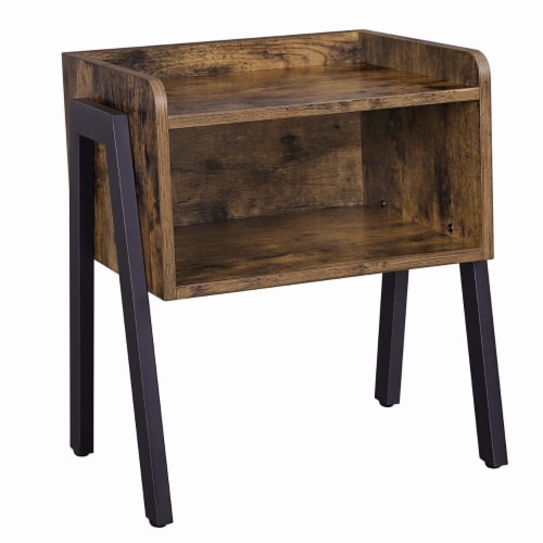 Benjara 13.7 Modern Wood Stackable End Table with Inverted Iron Legs in Brown Perspective: front
