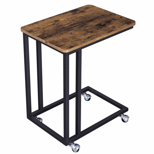 Benzara Rustic Wooden Side Sofa Table - Brown/Black Perspective: front