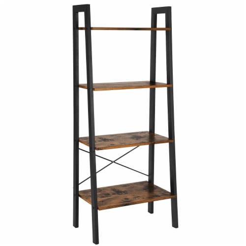 Benzara 4-Tier Rustic Wooden Ladder Shelf - Brown/Black Perspective: front
