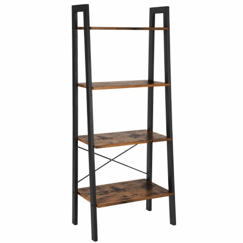 Benzara 4-Tier Rustic Wooden Ladder Shelf - Brown/Black Perspective: front