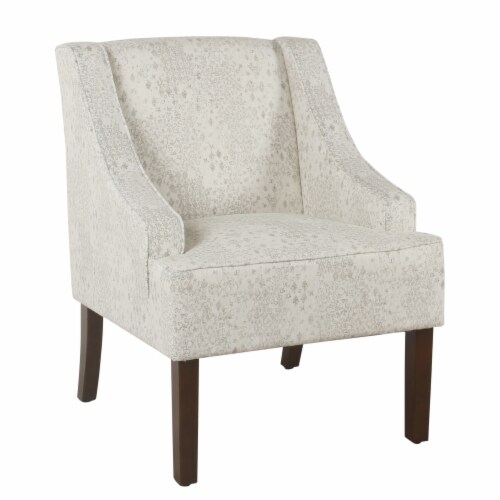 Fabric Upholstered Wooden Accent Chair with Swooping Arms, Gray and Brown Perspective: front