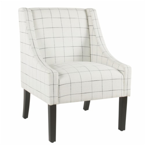 Fabric Upholstered Wooden Accent Chair with Windowpane Pattern, Black and White Perspective: front