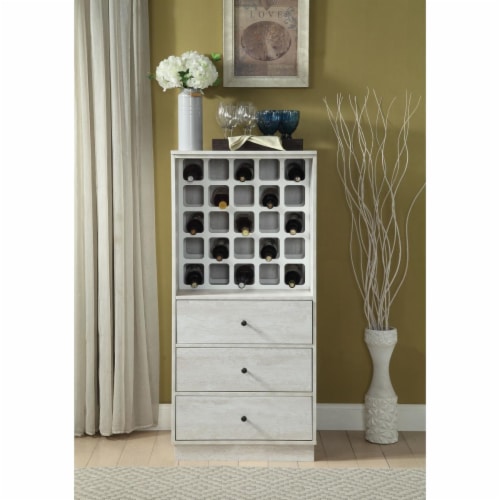 Wooden Wine Cabinet With Wine Bottle Rack And Three Drawers, White Perspective: front