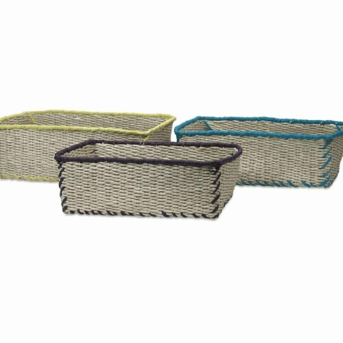 Benzara BM195569 Woven Rope Storage Baskets with Vivid Color Finish Trimmed Details, Multi Co Perspective: front