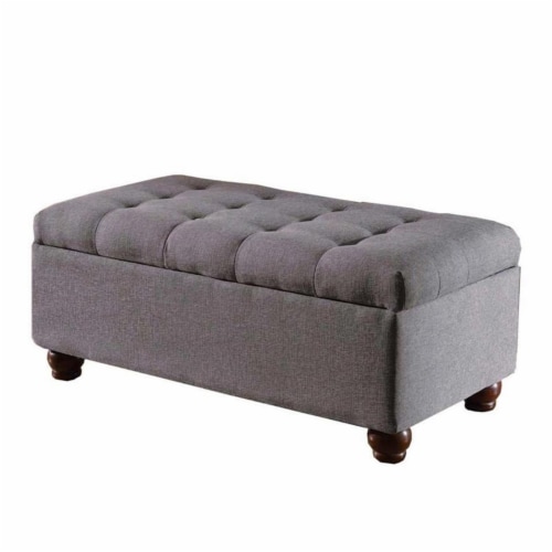 Fabric Upholstered Tufted Storage Bench With Wooden Bun Feet in