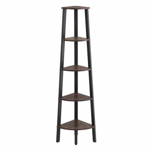 Benzara Industrial Style Free-Standing Iron Bookcase - Brown/Black Perspective: front