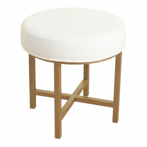 Benjara 19 Round Transitional Metal Stool in White and Gold 1
