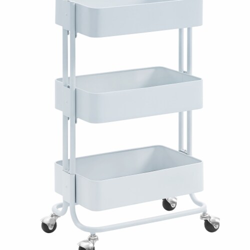 Benzara 3 Tier Metal Cart with Tubular Frame & Spacious Storage, White - 29.5x17 Perspective: front
