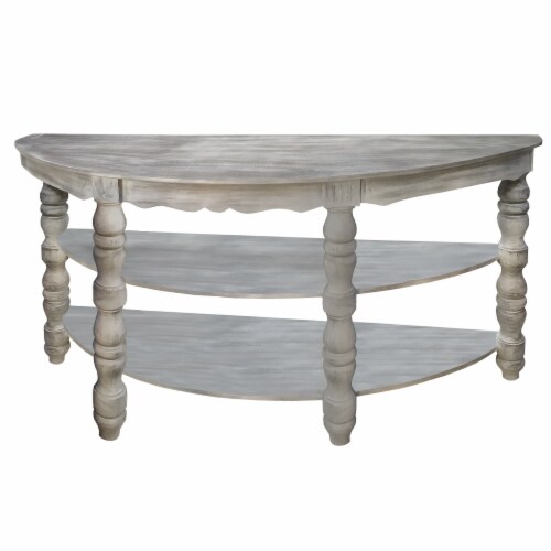 Half moon Shaped Wooden Console Table with 2 Shelves and Turned Legs, Gray, 1 Fred Meyer