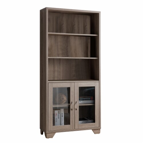 Benjara 31.5  Transitional Wood Book Cabinet with 3 Display Shelves in Brown Perspective: front