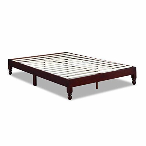 Slatted Full Size Anti Skid Wooden Bed Frame, Espresso Brown Perspective: front