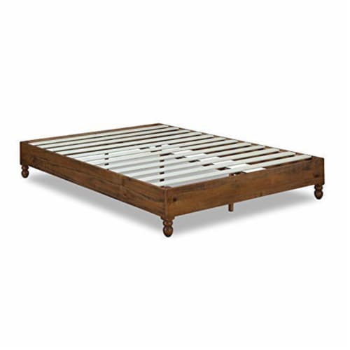 Slatted Full Size Wooden Bed Frame with Turned Legs, Natural Brown Perspective: front