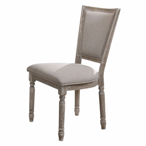 Wooden Chair With Fabric Upholstered Seating, Set Of 2, Gray And Brown Perspective: front