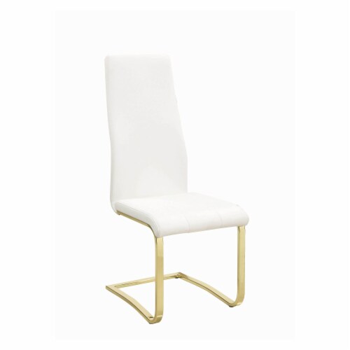 Leatherette Breuer Style Dining Chair, Set of 4, White and Gold Perspective: front