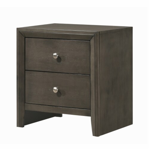 Wooden Nightstand With 2 Drawers And Round Pull Handles, Gray Saltoro