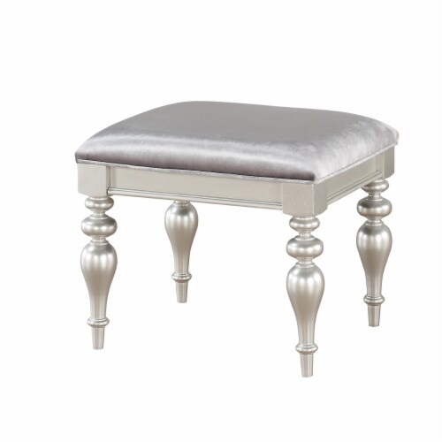 Fabric Upholstered Wooden Vanity Stool with Bubble Turned Legs