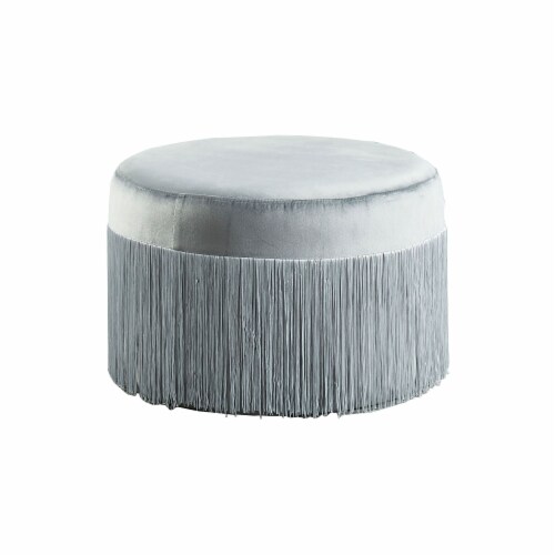 Benzara Flannelette Upholstered Ottoman - Gray Perspective: front