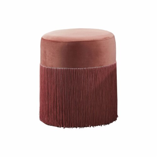 Benzara Flannelette Upholstered Ottoman - Red Perspective: front