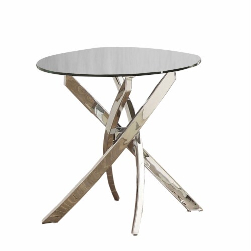 Round Glass Top End Table with Criss Cross Metal Base, Silver, 1 Ralphs