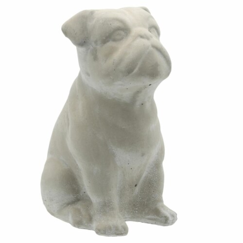 Benjara BM208405 Cement Bulldog Sitting Figurine Looking Straight - Weathered Gray Perspective: front