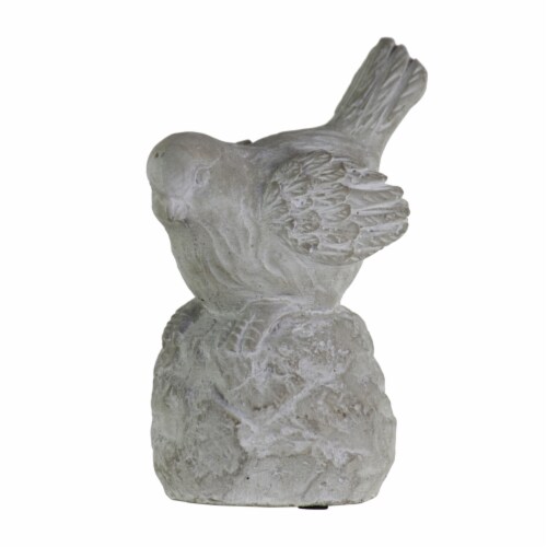 Cement Figurine of Pigeon Facing Downwards and Sitting on Rock Base, Gray- Saltoro Sherpi Perspective: front