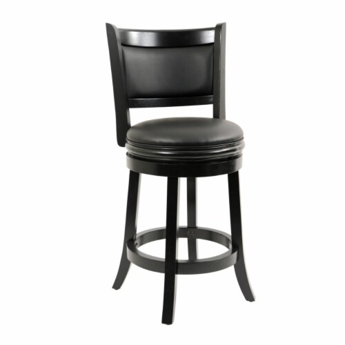 Round Wooden Swivel Counter Stool with Padded Seat and Back, Black- Saltoro Sherpi Perspective: front