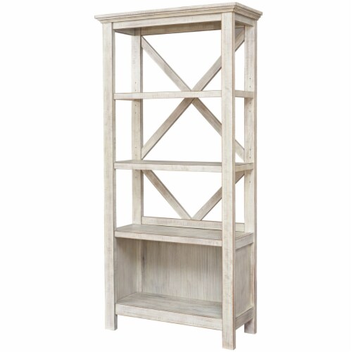 X Shape Back Bookcase with 3 Open Shelves and 1 Open Compartment, White Perspective: front