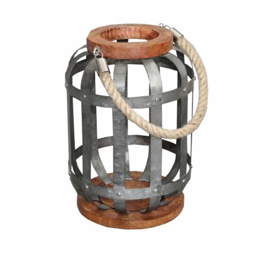 Benzara Hanging Galvanized Lantern - Gray Perspective: front