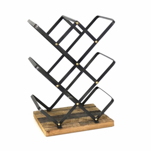 Industrial Style Criss Cross Wine Rack with Wooden Base Black and Brown Saltoro Sherpi 1 unit Fred Meyer