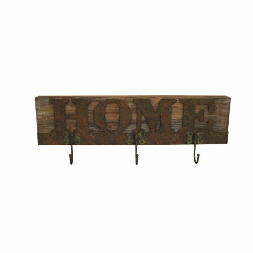 Traditional Wooden Rustic Plaque with Home Engraved, Brown- Saltoro Sherpi Perspective: front