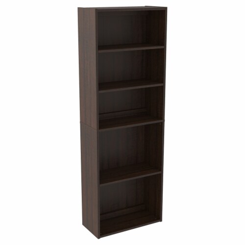 Transitional Wooden Bookcase with 5 Shelves, Espresso Brown Perspective: front