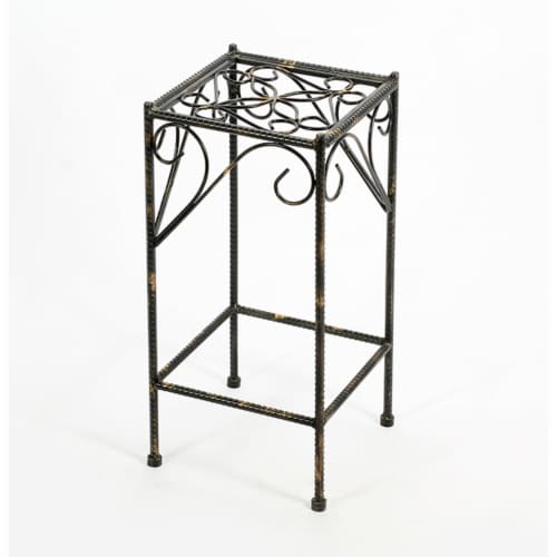 Benjara BM216724 Scrolled Metal Frame Plant Stand with Square Top, Black - Medium Perspective: front