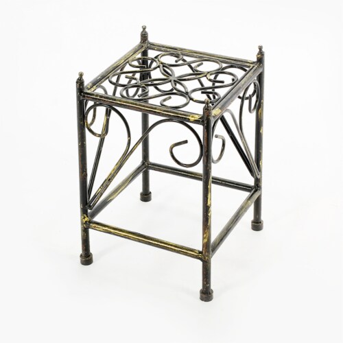 Benjara BM216728 Lattice Cut Out Square Top Plant Stand with Tubular Legs, Black - Small Perspective: front