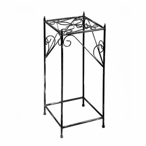 Benjara BM216730 Lattice Cut Square Top Plant Stand with Tubular Legs, Black - Large Perspective: front