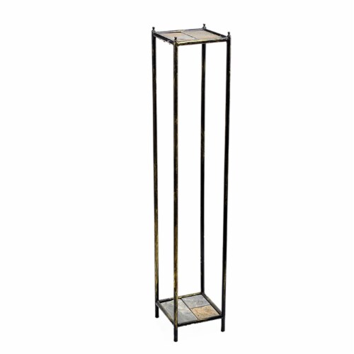 Benjara BM216734 2 Tier Square Stone Top Plant Stand with Metal Frame, Black & Gray - Large Perspective: front