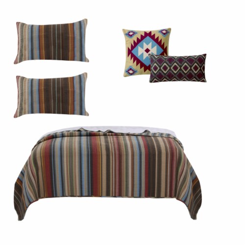 Stripe Pattern Cotton Quilt Set with 2 Pillows and 2 Quilt Shams,Multicolor Perspective: front